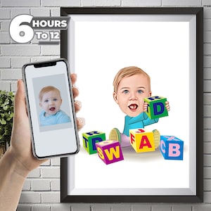Kinderkarikatur von Fotos, kundenspezifisches Baby-Karikaturporträt, Kinderkarikaturgeschenk gezeichnet von Fotos, lustige Kinderkarikatur, Geschenk für ihn.