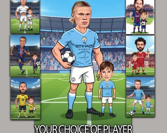 Joueur de football hollandais personnalisé avec enfant Caricaturiste de votre choix, entraîneur masculin, entraîneur, photo à dessiner, cadeau d'anniversaire de football prêt à l'emploi
