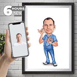 Custom Male Doctor Caricature , Cartoon Doctor, Orthodontist Retirement Birthday Gift, Doctor Printable, Digital Download, Hospital, Nurse