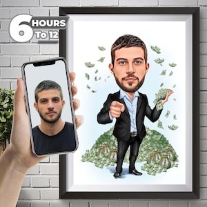 Personalized Boss money man caricature, rich man caricature art, Businessman, Big Boss Caricature, Fathers Day gift, Professional Present