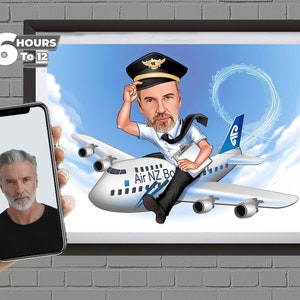 Cartoon Pilot Portrait, Pilot Caricature Gifts, Aviation Gifts, Airplane Airline Pilot Birthday Gift ideas for Women Men,Pilot Gifts for Men