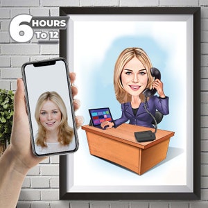 Custom Female Boss Caricature, Boss Portrait, Gifts for Boss, Boss Caricature, Boss Lady Cartoon, Funny Boss Lady Caricature, Boss Art