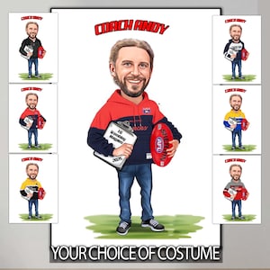 Gepersonaliseerde Afl-voetbalcoach cartoonportret, aangepaste karikatuurtekening coach van foto, grappige coachkarikatuur, cadeau voor coach