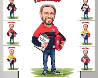 Personalized Afl football Coach Cartoon Portrait, Custom Coach Caricature Drawing from Photo, Funny Coach Caricature, Gift for Coach
