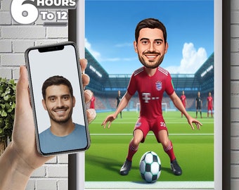 Bayern München Soccer Player Cartoon Portrait, Soccer Caricature Soccer Gift, Footballer Cartoon, Soccer Portrait, Caricature from Photo.