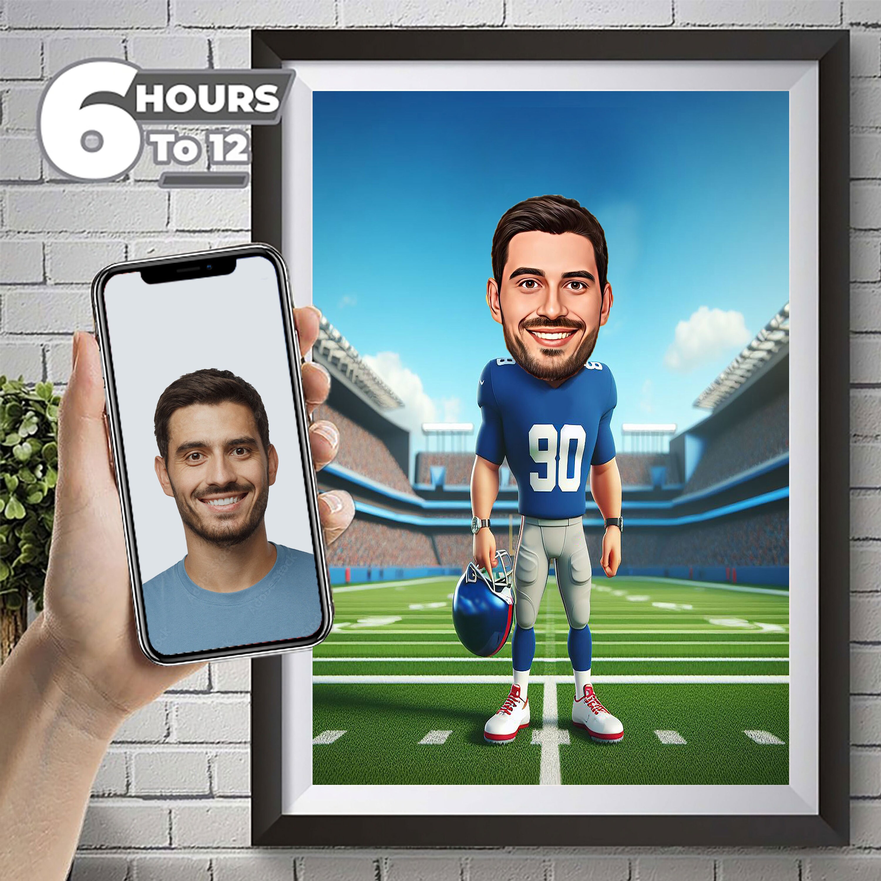 New York Giants American Football Drawing Football Player Caricature from Photo Football Cartoon Portrait Funny Football Gift.