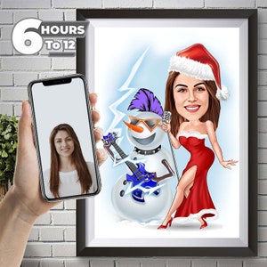 Custom Christmas Cartoon Portrait, Christmas Caricature from Photo, Christmas Gift for Women, Funny Christmas Cartoon, Santa Claus Cartoon