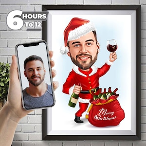 Weihnachtskarikaturporträt, lustige Weihnachtskarikatur, Karikatur vom Foto, Weihnachtsporträt, personalisierte Karikatur, Feiertagskarikatur