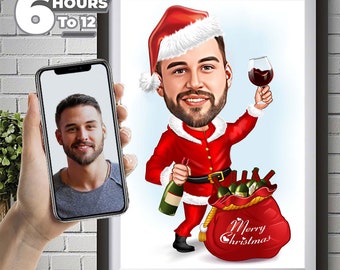 Funny Christmas Caricature Christmas Cartoon Portrait, , Caricature from Photo, Christmas Portrait, Personalized Caricature, Holiday Cartoon