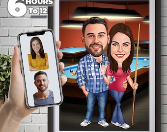 Custom Couple Caricature Portrait, Funny Cartoon Drawing from Photo