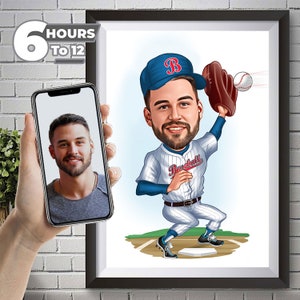 Custom Baseball Player Cartoon Portrait, Baseball Caricature, Gift for Baseball Player, Baseball Cartoon, Caricature from Photo, Baseball