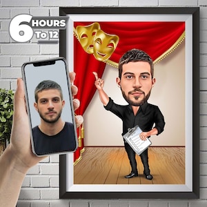 Personalized Magician Caricature Drawing, Cartoon from Photo, Custom Portrait Drawing, Digital Art, Bobblehead, Gift for Him.