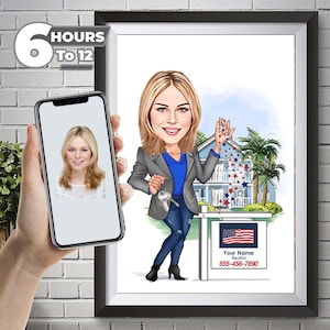 Custom Realtor Cartoon Portrait, Realtor Caricature, Realtor Gift, Real Estate Cartoon, Realtor Portrait, Realtor Caricature from Photo.
