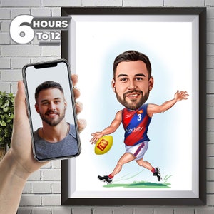 Regalo per giocatore di football americano, caricatura di giocatore di football disegno da foto, regalo per football americano sportivo, ritratto di caricatura digitale