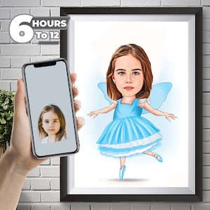 Niestandardowy portret dziecka z kreskówki, portret dziewczynki, prezent dla dzieci, karykatura księżniczki, karykatura ze zdjęcia, karykatura dziecka, prezent dla dzieci.