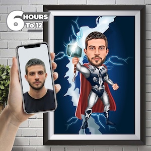 Personalisierte Superhelden-Karikaturkunst, Superheldenporträt, digitaler Download Kunst, Cartoon-Porträt, benutzerdefinierte Cartoon, benutzerdefinierte Karikatur.