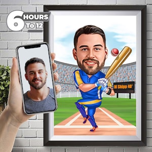 Baseball, Sportfarbkarikatur, Vatertag, Geburtstagsgeschenk, Vatertag personalisierte Zeichnung, Zeichnung vom Foto, Baseballfan