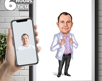Retrato caricaturesco de médico personalizado, arte médico personalizado (descarga digital)