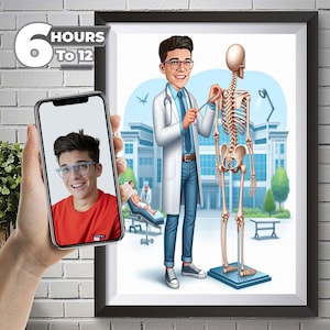 Custom Orthopedics Surgeon Doctor Cartoon Portrait, Surgeon Caricature, Gift for Surgeon, Surgeon Cartoon, Gift for Orthopedics Surgeon.