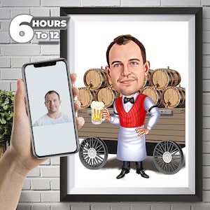 Custom Bartender Caricature, Personalized Bartender Gift, Barman Cartoon Illustration, Bartender Portrait from Photo, Digital Download.