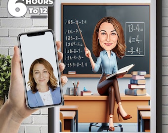 Personalized Teacher Cartoon Portrait, Custom Caricature (Digital Download)