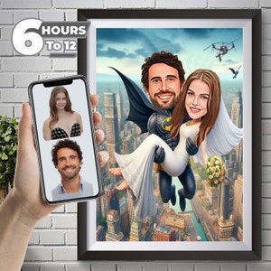 Benutzerdefinierte Paar Porträt, Superheld Porträt vom Foto, Superheld Karikatur, personalisiertes Geschenk, Jubiläumsgeschenk, individuelles romantisches Geschenk.