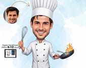 Custom Cook Caricature from Photo, Personalized Chef Portrait, Baker Cartoon Drawing, Culinary Gift, Digital Download