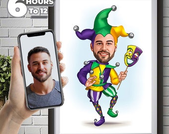 Funny Joker Caricature for Man, Joker Caricature, Joker Personalized Gift, Mr. Joker Caricature, Digital Download