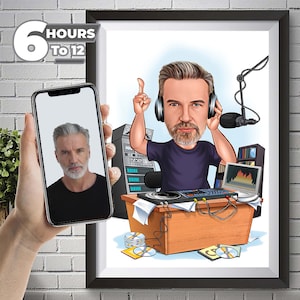 Benutzerdefinierte DJ-Karikaturporträt, Musikerkarikatur, Geschenk für Musiker, lustige DJ-Karikatur, Musikerporträt, DJ-Karikatur vom Foto.