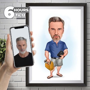 Handyman Caricature Drawing from Photo, Funny Handyman Gift for Men, Handyman Dad Gift, Custom Handyman Unique Handyman Cartoon Drawing