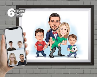 Group or Family Caricature, Custom Group Caricature Portrait Gift,Drawing From Photo,Digital Portrait, Caricature Portrait Gift