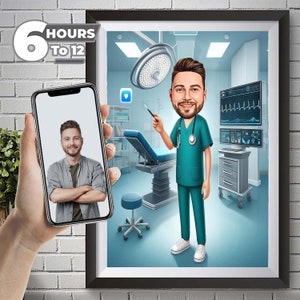 Custom Male Surgeon Cartoon Portrait,  Surgeon Caricature, Gift for Surgeon, Surgeon Cartoon, Caricature from Photo, Funny Surgeon Drawing.