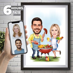 Custom Couple Cartoon Portrait, Couple Portrait, Couple Caricature, Couple Gift, Family Portrait gift, Custom Caricature, Anniversary Gift.