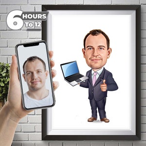 Custom Computer Programmer Caricature, Computer Engineer Caricature, Programmer Cartoon, Software Engineer Gift, boss, employee, employer
