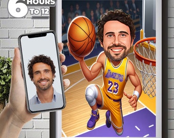 Los Angeles Lakers Basketball Player Caricature, Cartoon Portrait, Custom Funny Basketball Player  Drawing from Photo, Gift for Basketball.