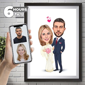 Custom Wedding Couple Caricature, Custom Valentine&#39;s Day Caricature Drawing, Funny Couple Caricature, Gift for Couple, Couple Portrait