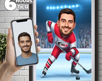 Carolina Hurricanes ijshockeykarikatuur, cartoon, aangepaste grappige karikatuurtekening ijshockeyspeler van foto's ijshockeyspeler