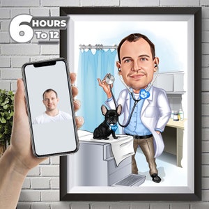 Custom Pet Doctor Caricature Portrait, Doctor Caricature from Photo, Veterinary Doctor Caricature Gift, Medical Caricature, Gift for Him.