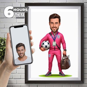 Personalized Football Coach Caricature, Gift for Football Coach, Custom Coach Cartoon Portrait, Coach Caricature, 3 Faces Coach Caricature