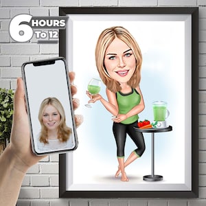 Yoga Cartoon Portrait from Photo, Funny Yoga Gift for Women, Yoga Caricature, Yoga Instructor Gift, Yoga Mom Gift, Female Yoga Teacher Gift