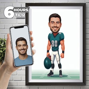 Philadelphia Eagles disegno di football americano caricatura del giocatore di football da foto ritratto di cartone animato di calcio regalo di calcio divertente.