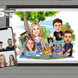 Cadeaus voor vriend Aangepaste karikatuurportret familie, cartoonportret, karikatuur van foto, gepersonaliseerde karikatuurfoto, familie