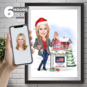 custom Realtor Cartoon Gift,Custom Female Real Estate Agent Caricature Portrait,Real Estate Template Marketing,Realtor Gift,Digital Download