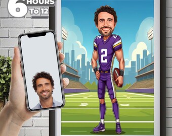 Minnesota Vikings American Football Drawing Football Player Caricature from Photo Football Cartoon Portrait Funny Football Gift.