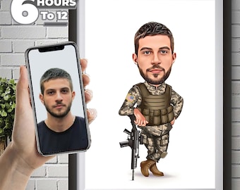 Military Gift, Custom Caricature Soldier Portrait, Veteran Gift, Personalized Gifts for Army Soldier Military Seniority, Army Gifts ideas