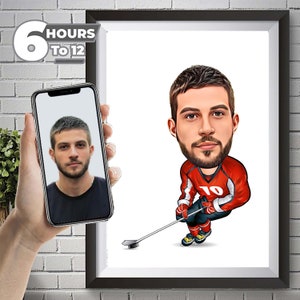 Personalisierte Hockeyspieler Karikaturzeichnung, Karikatur vom Foto, benutzerdefinierte Hockeyspieler-Porträtzeichnung, digitale Kunst, Bobblehead, Geschenk für ihn.