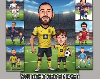 Personnalisé karim benzema Joueur de football avec enfant Caricaturiste de votre choix, Entraîneur masculin, Entraîneur, Photo à dessiner, Cadeau d'anniversaire de football
