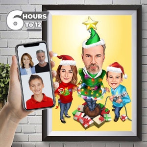 Custom Family Portrait, Personalized Christmas cards, Holiday Card Office, Christmas Family gifts