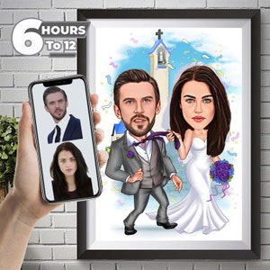 Ritratto di cartone animato di matrimonio personalizzato, Ritratto di coppia, Regalo per coppia, Caricatura di matrimonio, Ritratto di matrimonio, Caricatura personalizzata da foto.