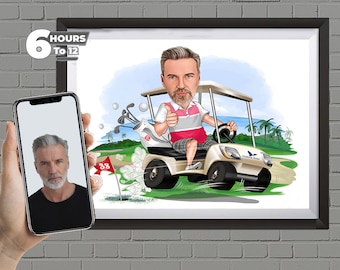 Custom Golfer Caricature, Gift -  Portrait From Your Photo , Golf Player Gift , Golf Cartoon,Golfer Caricature gift, Digital Download